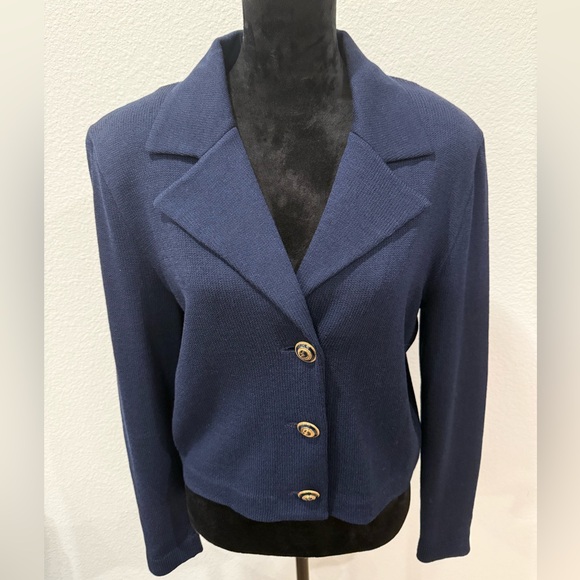 St. John Jackets & Blazers - St. John Separates Navy Santana Knit Jacket Gold Logo Buttons Size L